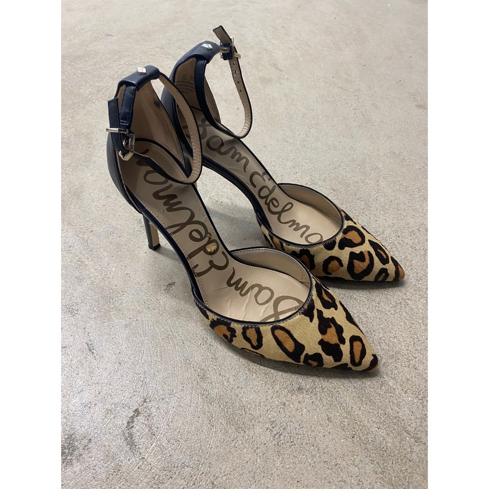 Sam Edelman Harlow Pumps Womens 7.5 Leopard Calf Hair D'Orsay Stiletto Heels